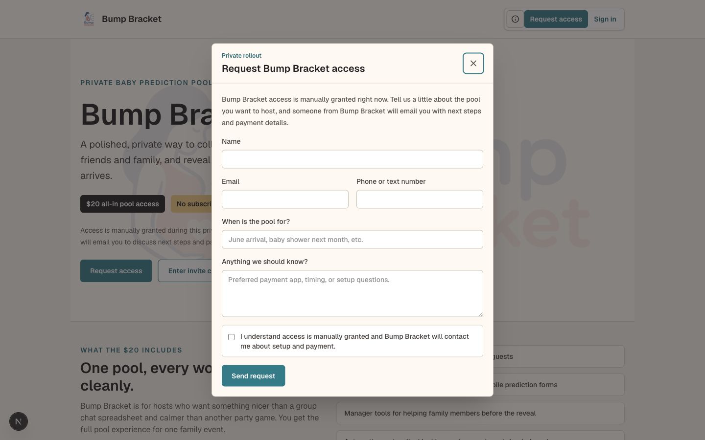 Bump Bracket request access workflow