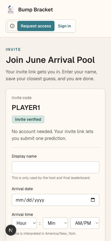 Bump Bracket mobile guest prediction form