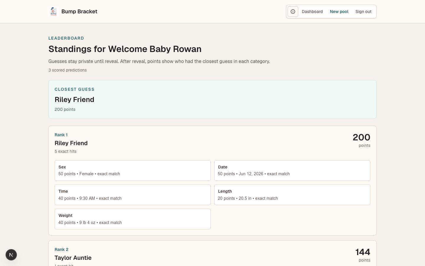 Bump Bracket reveal and leaderboard workflow